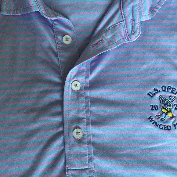 Ralph Lauren Mens Sz Xl US Open Winged Foot 2020 Golf Polo Shirt-Purple Striped - Picture 4 of 4